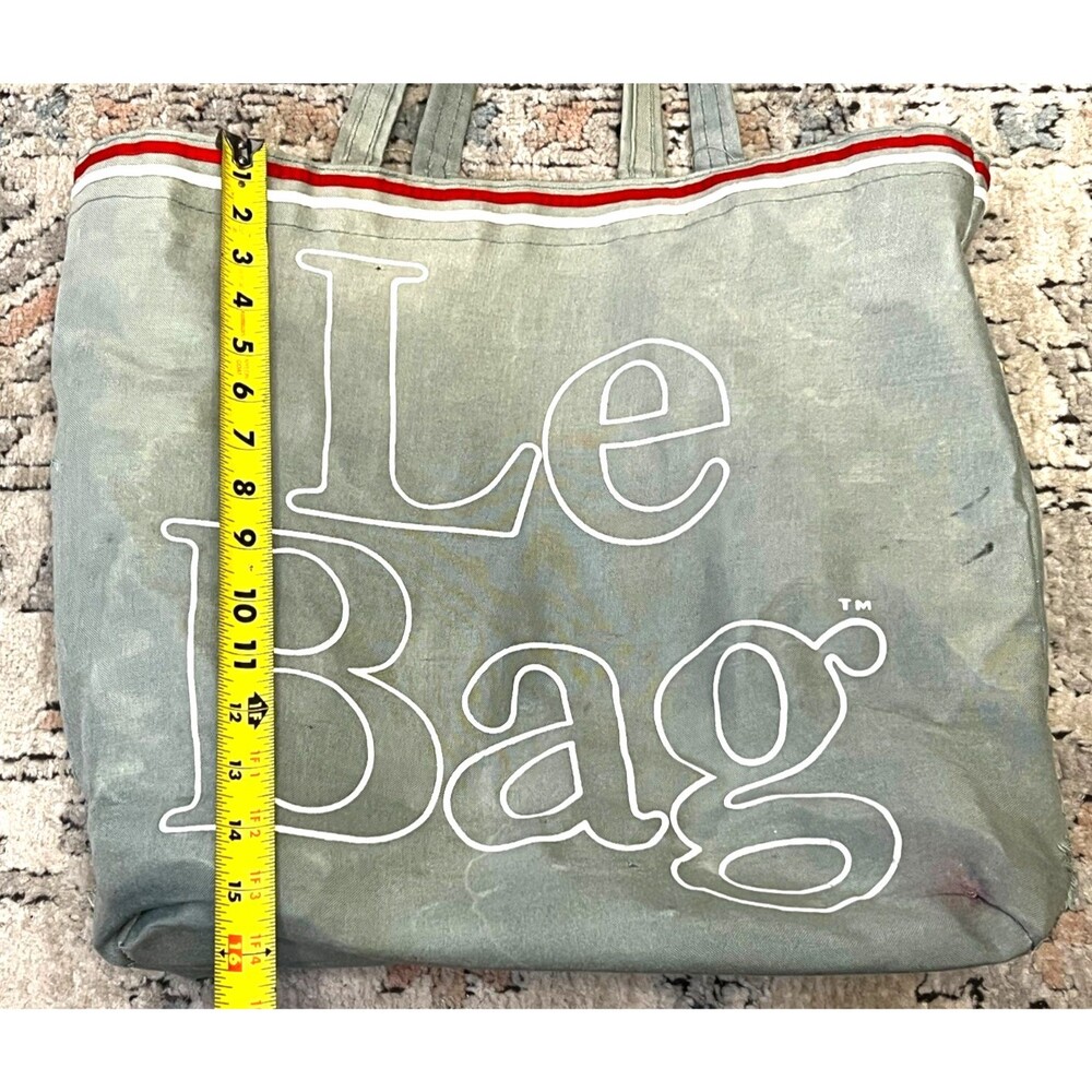 Vintage LE BAG Canvas Tote Bag Teal Grey Shopper Books Crafts Travel Beach Art - Picture 15 of 16